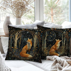 Vintage Dark William Morris Fox Floral Print Pillow Covers 18x18 Set of 2,Cottagecore Fox Decor,Dark Dcademia Animal Floral Decorative Throw Pillow Covers for Home Bedroom Living Room