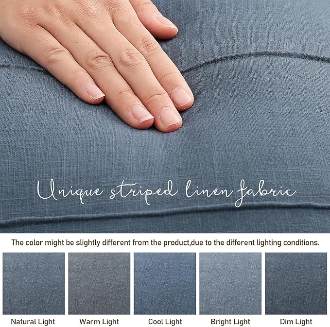 ZWJD Decorative Linen Throw Pillow Covers 18x18 Set of 2 Solid Handcrafted Striped Cushion Covers for Bed Soft Modern Farmhouse Neutral Pillowcase for Couch Bedroom Living Room Home Decor(Slate Blue)