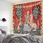 FEASRT Medieval Maiden Tapestry European Royal Princess Tapestrys Wild Animal Tapestry, Large 100x90 Inches Soft Flannelette, for Bohemian Mandala Bedroom Living Room Dorm