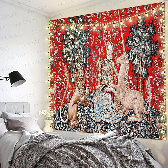 FEASRT Medieval Maiden Tapestry European Royal Princess Tapestrys Wild Animal Tapestry, Large 100x90 Inches Soft Flannelette, for Bohemian Mandala Bedroom Living Room Dorm
