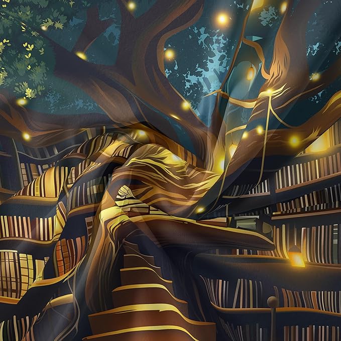 Jhdstore Tree of life Tapestry Wall Hanging Fantasy Library Tapestry for Bedroom Mysterious Tree Bookshelf Tapestries Room Decor 36"x48"