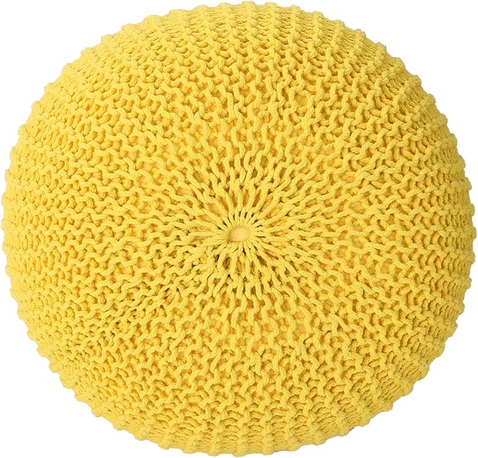 Christopher Knight Home Belle Knitted Cotton Pouf, Yellow
