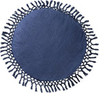 Indigo Ink - Decorative Throw Pillows for Couch or Bed, Boho Home Décor Round Cotton 20" x 20" Pillow with Tassels (Tufted Medallion Collection, Navy Blue)