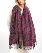 Achillea Reversible Paisley Pashmina Rave Scarf – Exotic Indian Shawls and Wraps for Evening Dresses, Festivals, All Seasons