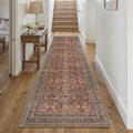 HUGEAR 2x10 Runner Rug Hallway Vintage Brick Red Machine Washable Retro Floral Low Pile Carpet Vacuumable Distressed Long Throw Rug Bedroom Office Bathroom Kitchen Laundry Non Slip Soft Lightweight