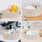 ABenkle Small Woven Basket 12"x 8"x 5" - Rope Room Shelf Storage, Cat Dog Toys Chest Box, Decorative Empty Gift With Handles - All Mixed Brown