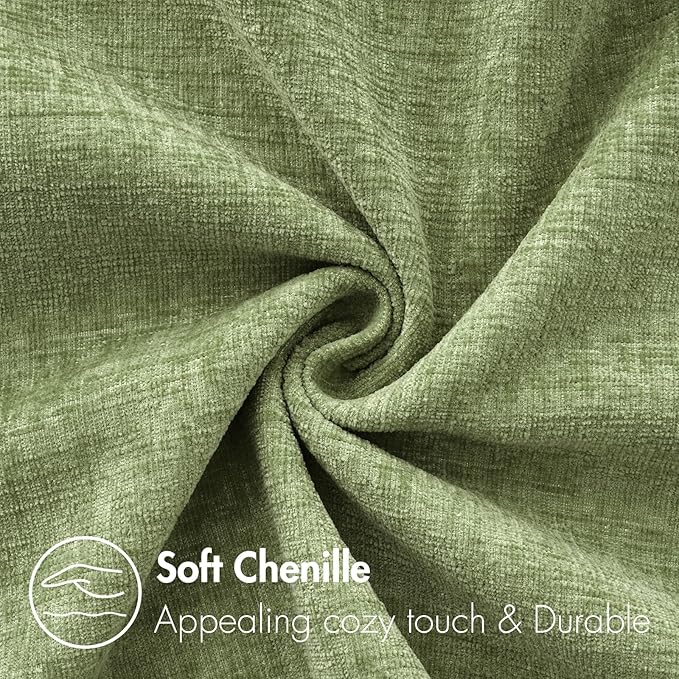 MIULEE Pack of 2 Couch Throw Pillow Covers 12x20 Inch Spring Soft Sage Green Chenille Lumbar Pillow Covers for Sofa Living Room Solid Dyed Cases