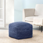Anji Mountain Pouf Ottoman Foot Rest, Handmade Ottoman Pouf, Comfortable Foot Stool, Decorative Floor Seating for Living Room Decor, Bedroom & Home Décor Accent - Blue