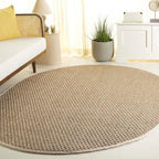 SAFAVIEH Area Rug 6x8 Oval - Natural Fiber Collection - Natural & Ivory, Seagrass, Basketweave Pattern with Border (NF114J)