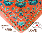 Mandala Life ART Orange Velvet Pouf Cover - Soft Sqare Floor Pillow - Embroidered Ottoman Slipcovern, 24x24x8 Inches, Ideal for Living Room, Bedroom, or Meditation Space - Boho Decor Cushion