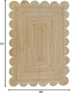 Scalloped Natural Jute Area Rug, Off White Trim, 4'x6'