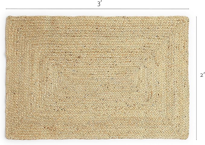 · REDEARTH · Rectangular Area Rug - 2'x3' Braided Natural Jute with Non-Skid Backing - Handwoven Boho Rug for Bedroom, Kitchen, Living Room - Aesthetic Home Decor - Durable Handmade Rug, Set of 2