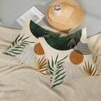 Boho Pillow Covers 18x18 Set of 2 Gold Green Throw Pillows Modern Mid Century Pillowcase Tropical Leaves Orange Sun Decorative Pillows Outdoor Decorations Bohemian Cushion Case for Sofa Home