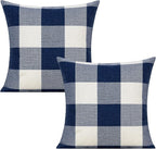 VAKADO 22x22 inch Set of 2 Navy Blue White Buffalo Plaids Throw Pillow Covers Outdoor Farmhouse Retro Decorative Check Cushion Cases Home Decor for Couch Patio Porch Sofa Furniture, Dark Blue