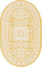 Rugs.com Outdoor Aztec Collection Rug – 3' x 5' Oval Yellow Flatweave Rug Perfect for Living Rooms, Large Dining Rooms, Open Floorplans