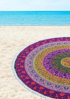 Round Beach Tapestry Turquoise Mandala Throw/Boho Hippie Beach Blanket Roundie/Indian Cotton Bohemian Large Round Table Cloth-Home Decor/Yoga Mat Meditation Picnic Rug (70", 6 color)