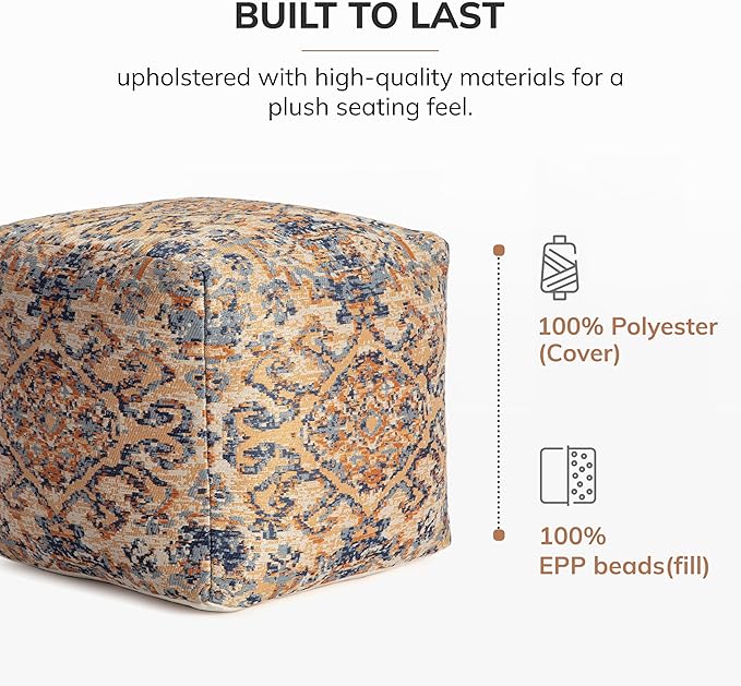 Anji Mountain Pouf Ottoman Foot Rest, Handmade Ottoman Pouf, Comfortable Foot Stool, Decorative Floor Seating for Living Room Decor, Bedroom & Home Décor Accent - Tofino Orange