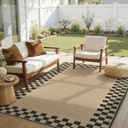6x9 Jute Rug for Living Room: Farmhouse Carpet Indoor Outdoor Washable Non Slip Area Rug for Bedroom Patio Backyard Dining Room Table Home Office - Checkered Brown