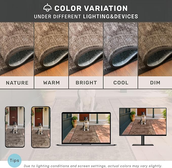Boho Taupe Brown 5x7 Living Room Rug - Modern Vintage Traditional Oriental Neutral, Washable Low Pile Non-Slip Large Area Rugs for Nursery Dining Under Table