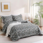 JSD Black Paisley Floral Quilt Set Twin Size, 2 Piece Printed Bedspreads Coverlet with Pillow Sham, Soft Microfiber Quilted Blanket