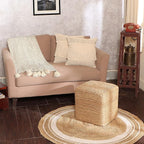 REDEARTH · Cube Pouf Foot Stool Ottoman - Jute Braided Pouffe Poof Accent Sitting Footrest for The Living Room, Bedroom, Nursery, Patio, Lounge & Other Rooms in The Home (14.5”X14.5”X16”; Natural)