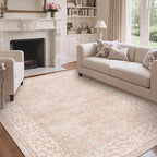 GENIMO 8x10 Washable Area Rug, Non-Slip Vintage Boho Floral Carpet, Soft Low-Pile Thin Living Room Rug for Bedroom, Dining Room, Nursery, Pink White