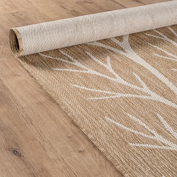 Washable Indoor Outdoor Rug 8x10 Modern Area Rugs Branch Pattern Non Shedding Waterproof Easy Clean Patio Deck Porch Living Room Bedroom Garden RV (8 X 10 Natural)