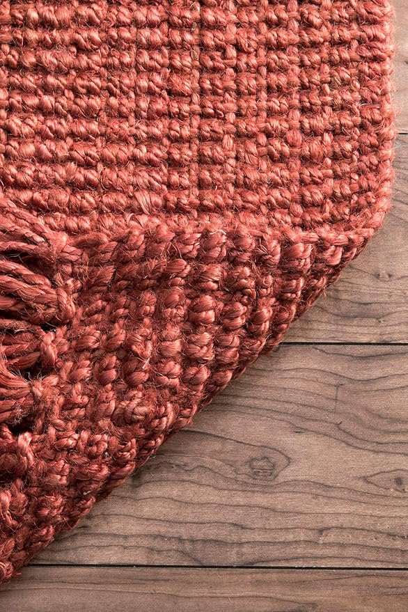 nuLOOM 5x8 Daniela Jute Tassel Hand Woven Area Rug, Brick, Solid Chunky Farmhouse Design, Natural Fiber, For Bedroom, Dining Room, Living Room, Hallway, Office, Entryway