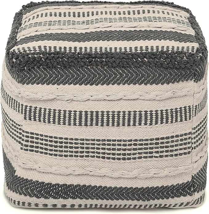 REDEARTH · UNSTUFFED Pouf Ottoman Cover Textured Cube Bean Bag Poof Pouffe Footrest for Living Room, Bedroom, Patio, Gym; 100% Cotton (18"X18"X18", Precis Descant Gray)