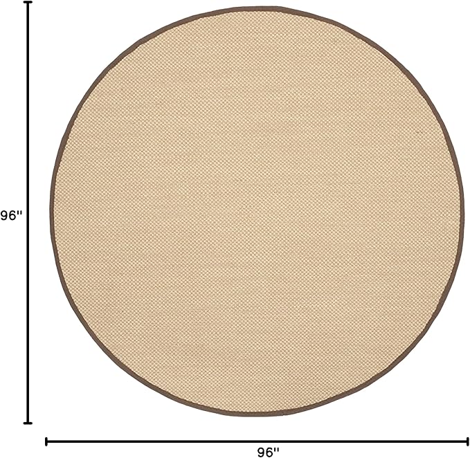 SAFAVIEH Area Rug 8' Round - Natural Fiber Collection - Maize & Brown, Sisal, Woven Design with Border (NF141C)
