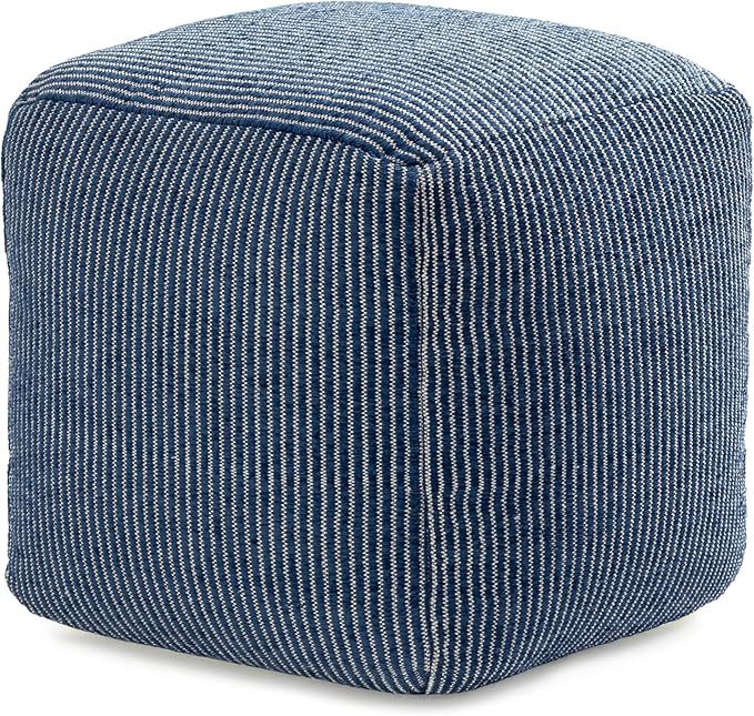 Anji Mountain Pouf Ottoman Foot Rest, Handmade Ottoman Pouf, Comfortable Foot Stool, Decorative Floor Seating for Living Room Decor, Bedroom & Home Décor Accent - Sailor Blue