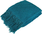 PAVILIA Teal Blue Knit Throw Blanket for Couch Bed, Soft Knitted Farmhouse Sofa Throw for Living Room, Lightweight Decorative Summer Throw Blanket for Chair, Outdoor Textured Boho Blanket, 50x60