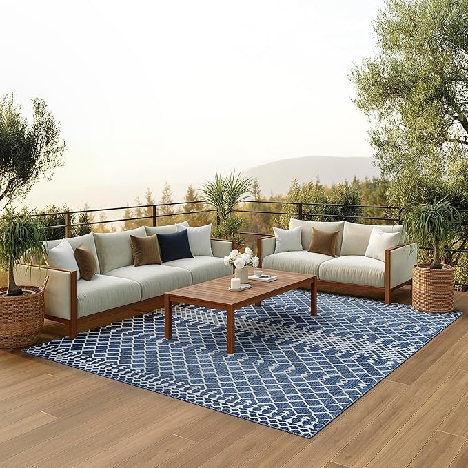 Nourison Home Positano Navy Blue 7' x 10' Area Rug - Easy Clean, Non Shedding, Bed Room, Living Room, Dining Room, Kitchen (7' x 10')