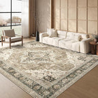 6x9 Area Rugs for Living Room, Washable Rug with Non-Slip Backing, Ultra-Thin Rugs for High-Traffic Areas, Super-Soft Floral Vintage Farmhouse Large Area Rug (Brown/Beige, 6'x9')