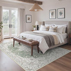 GENIMO 8X10 Washable Vintage Area Rugs for Living Room, Non-Slip Low Pile Chenille Print Rug, Soft Rugs for Bedroom Dining Room Home Office, Sage & Linen