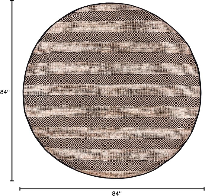 SAFAVIEH Natural Fiber Collection 7' Round Black/Natural NFB653Z Handmade Boho Farmhouse Rustic Jute & Cotton Jute Area Rug