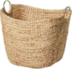 Deco 79 Seagrass Handmade Decorative and Functional Storage Basket Large Woven Basket Organizer with Ring Metal Handles, Basket for Storage 21" x 17" x 19", Brown