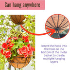 LaLaGreen Hanging Planter for Outdoor Plants (16 Inch, 4 Pack) Hanging Baskets with Coco Liner, Black Metal Wire Flower Basket Pots with Hook Hanger Balcony Porch Farmhouse Country Style Garden Decor