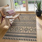 Lahome Easy Jute Boho Area Rugs for Entryway, 3x5 Washable Rug Non Slip Indoor Outdoor Carpet, Small Geometric Print Distressed Rugs, Low Pile Front Door Carpet for Porch Balcony