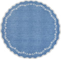 GarveeHome Scalloped Round Area Rugs 8ft for Living Room, Large Solid Navy Washable Circle Rug Soft Non Slip Floral Print Floor Mat Carpet Indoor Thin Rug for Bedroom Dining Room Playroom Nursery