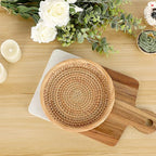 Hipiwe Small Woven Wicker Basket - 7.6" Round Entryway Organizer for Keys, Wallet, Cell Phone & Snacks