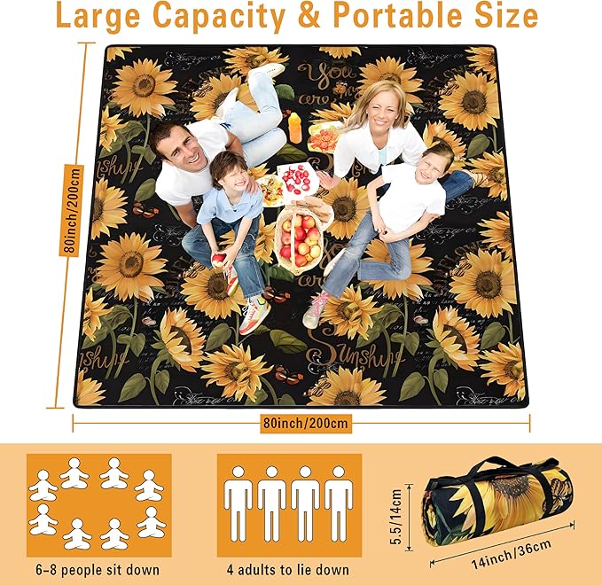 Extra Large Picnic Blankets Waterproof Foldable (80 "x 80") Beach Blanket Waterproof Sandproof,3-Layer Thicking Mat Outdoor Packable Camping Blanket