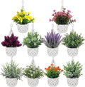 10 Pack Macrame Wall Plant Hanger with Artificial Pot Flower - Boho Wall Hanging Planter for Indoor Plant Cotton Rope Holder with Mini Fake Pot Flower for Home Wedding Decor Gift(White)