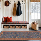 Washable 8 ft Long Runner for Kitchen Floor - Navy Blue Hallway Runner Rug, Pet Friendly Waterproof Non Slip with Rubber Backing, Stain Resistant Laundry Room Rug (2'6"x8' Navy Blue & Terracotta)