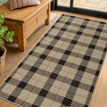 Easy Jute 3x6 Entryway Rug - Washable Large Kitchen Rug, Stain Resistent Low Pile Mat for Bedside, Non Slip Neutral Farmhouse Black and Tan Front Door Décor