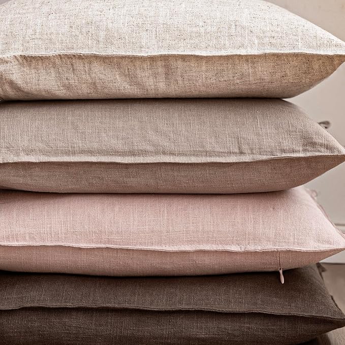 Foindtower Pack of 2, Decorative Linen Solid Throw Pillow Covers Soft Accent Lumbar Cushion Case Boho Farmhouse Pillowcase for Chair Couch Sofa Bedroom Living Room Home Decor 12 x 20 Inch Light Pink