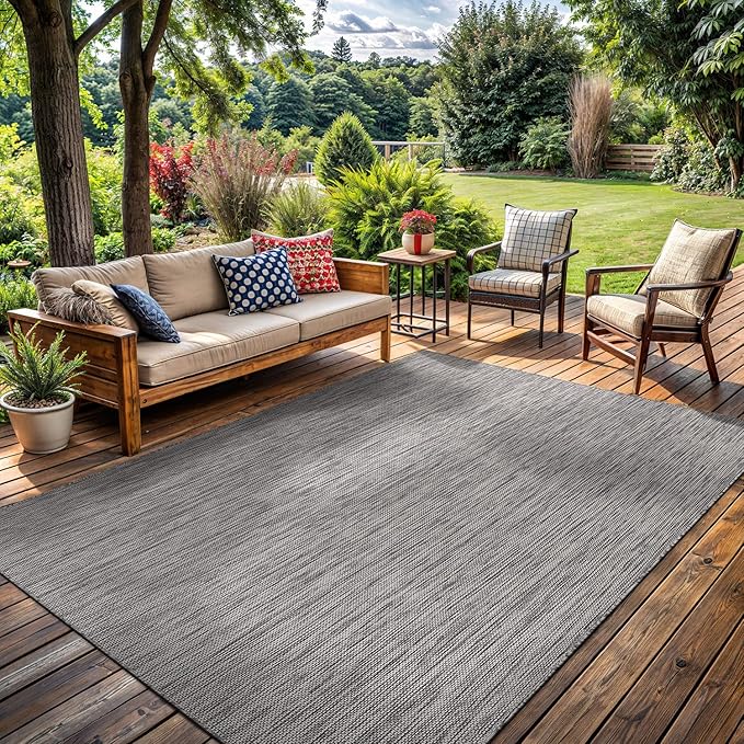 Washable Indoor Outdoor Rug 6x9 Weather Resistant Area Rugs Modern Solid for Porch Deck Balcony Backyard Patio Outside Carpet (6 X 9 Silver Grey)