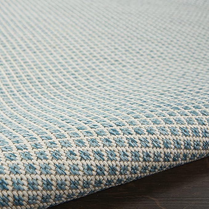 Nourison Home Courtyard Ivory Aqua 5' x 8' Oval Area Rug - Easy Clean, Non Shedding, Bed Room, Living Room, Dining Room, Kitchen (5' x 8' Oval)