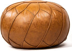 Moderner Faux Leather Pouf Unstuffed Ottoman Moroccan Footstool, Floor Footrest Cushion, Storage Solution - Natural Brown Color