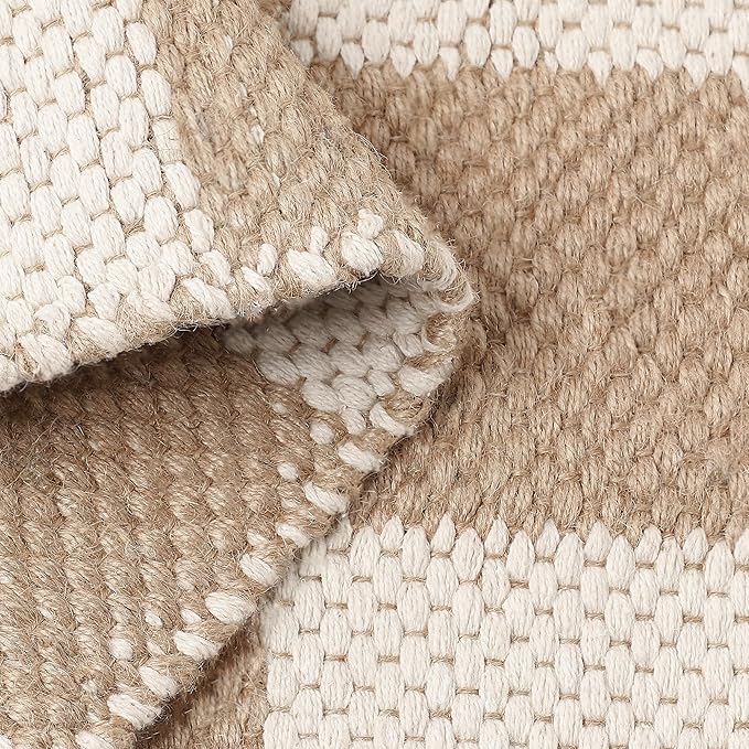 · REDEARTH · Jute Cotton Area Rug - 2'x6' Rectangular Rug, Sustainable Handwoven, Non-Shedding, Soft & Durable – Reversible, Neutral Tones for Home Décor in Living Room, Dining Room, Bedroom, Set of 2